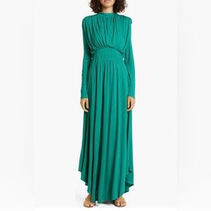 NWT $250 FARM Rio Mock Neck Long Sleeve Maxi Dress in EMERALD, size Small!